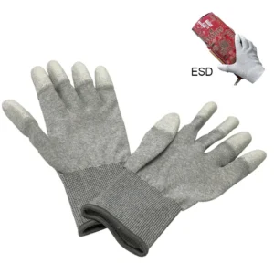 Guantes recubiertos de PU de ajuste superior de dedo ESD de fibra de carbono antiestático calibre 13 OEM Guantes recubiertos de PU