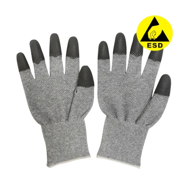 Guantes de trabajo de protección laboral ESD personalizados, guantes antiestáticos con revestimiento superior de plástico punteado de doble cara para sala blanca