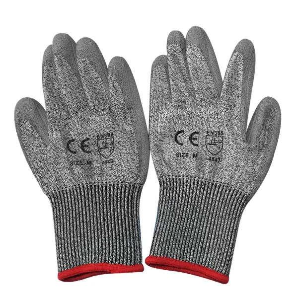 Protección de seguridad Guantes de construcción anticortes Guantes de trabajo resistentes a cortes recubiertos de PU Guantes anticortes de nivel 5 Cunas de dedo de tela - Image 2