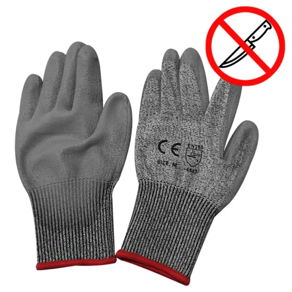 Protección de seguridad Guantes de construcción anticortes Guantes de trabajo resistentes a cortes recubiertos de PU Guantes anticortes de nivel 5 ESD / Guantes para salas limpias