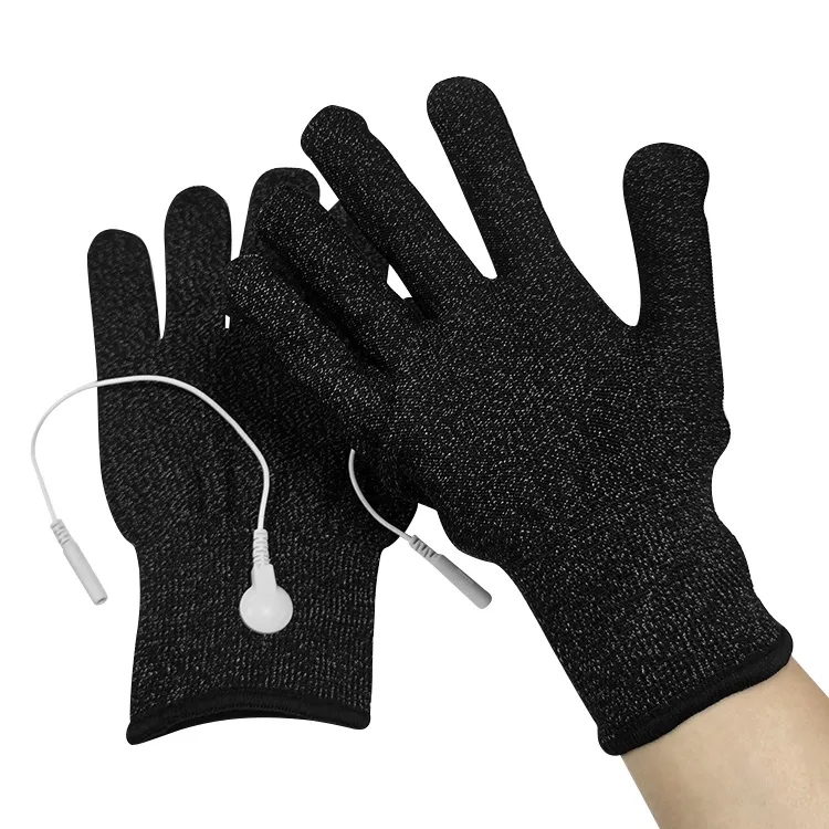 Guantes de masaje de electrodos de terapia física TENS / EMS de fibra de plata conductiva con guantes de masaje de electrodos de electroterapia de muñeca