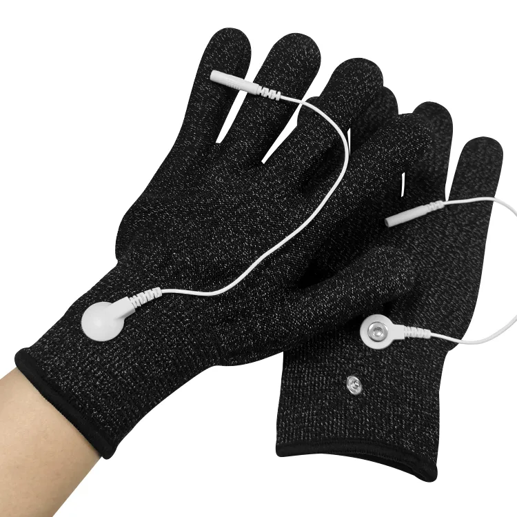 Guantes de masaje de electrodos de terapia física TENS / EMS de fibra de plata conductiva con guantes de masaje de electrodos de electroterapia de muñeca - Image 6