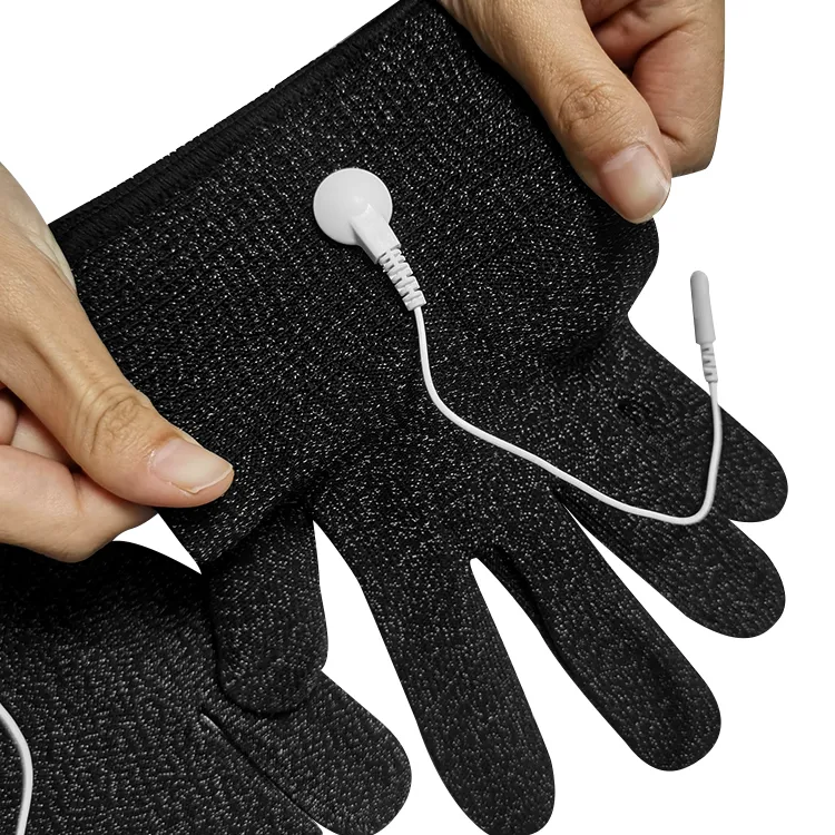 Guantes de masaje de electrodos de terapia física TENS / EMS de fibra de plata conductiva con guantes de masaje de electrodos de electroterapia de muñeca - Image 5