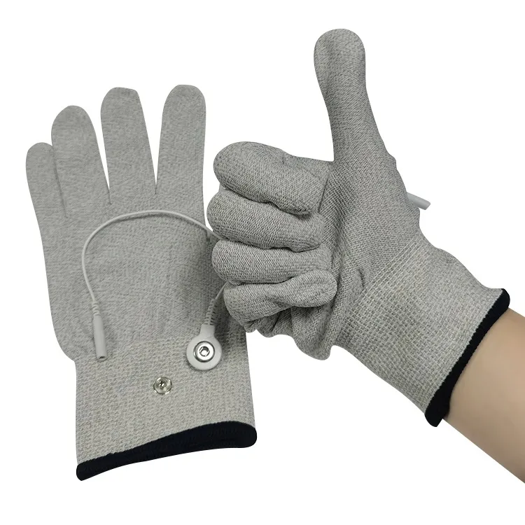 Guantes de masaje de alta conductividad Guantes de terapia magnética de fibra de plata para guantes de masaje con electrodos de electroterapia