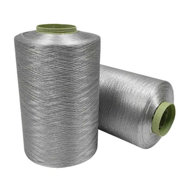 Hilo de coser conductor de fibra larga gris 150D/2 para telas/prendas ESD
