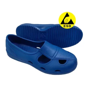 Sandalias antiestáticas materiales de cuatro agujeros de la seguridad del taller del ESD del SPU del moldeado integrado durable azul