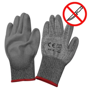 En388 4543 Protección de seguridad Guantes de construcción anticortes Guantes de trabajo resistentes a cortes recubiertos de PU Guantes anticortes de nivel 5 ESD / Guantes para salas limpias