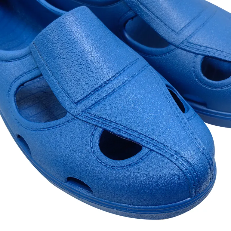 Sandalias antiestáticas materiales de cuatro agujeros de la seguridad del taller del ESD del SPU del moldeado integrado durable azul - Image 3