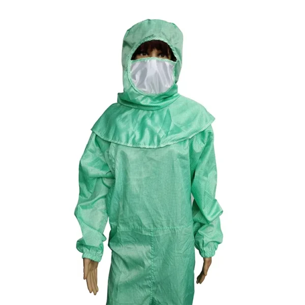 Ropa de seguridad antiestática ESD de color verde sin pelusa de fábrica de China para bata de sala limpia