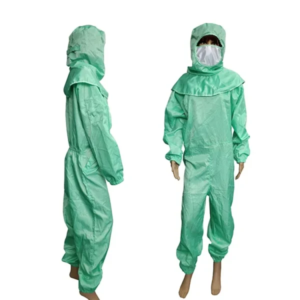 Ropa de seguridad antiestática ESD de color verde sin pelusa de fábrica de China para bata de sala limpia - Image 5