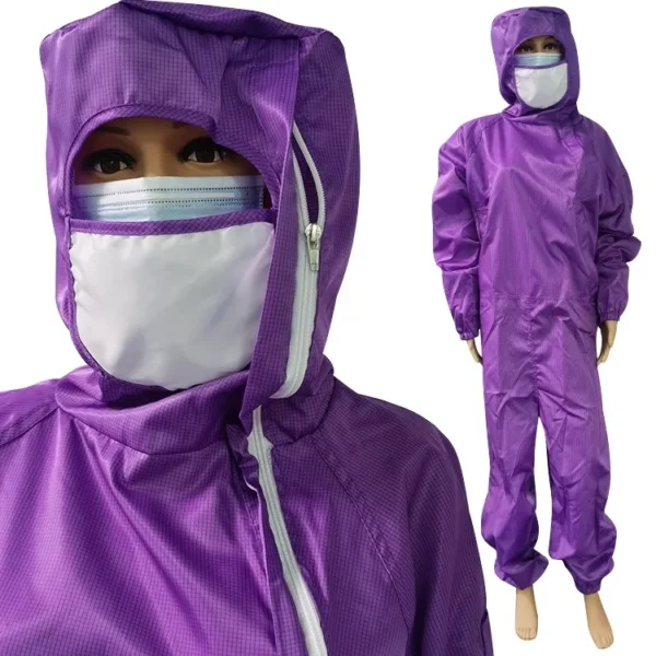 Overol antiestático ESD con cremallera lateral lavable de protección para salas limpias de alta calidad