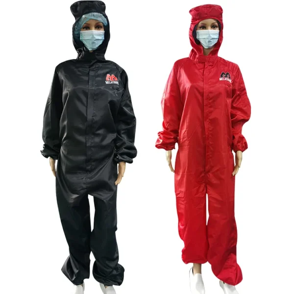 Ropa de trabajo antiestática ESD antiaceite con rayas de alta conductividad para overol de sala limpia