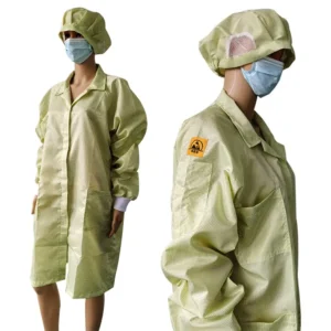 Amarillo 96% Poliéster + 4% Fibra de carbono ESD Prenda Antiestática para sala limpia Bata