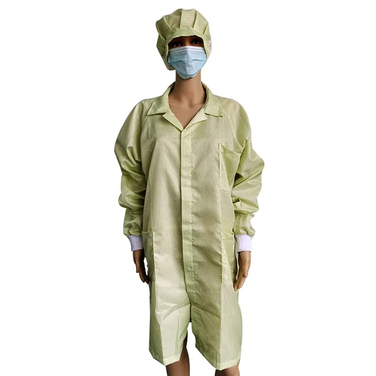 Amarillo 96% Poliéster + 4% Fibra de carbono ESD Prenda Antiestática para sala limpia Bata - Image 2