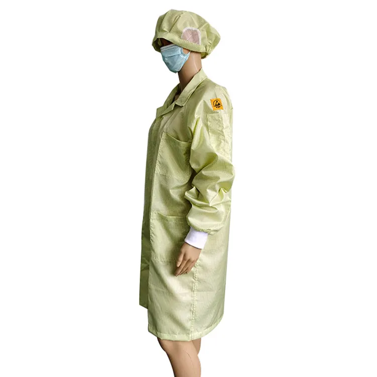 Amarillo 96% Poliéster + 4% Fibra de carbono ESD Prenda Antiestática para sala limpia Bata - Image 3