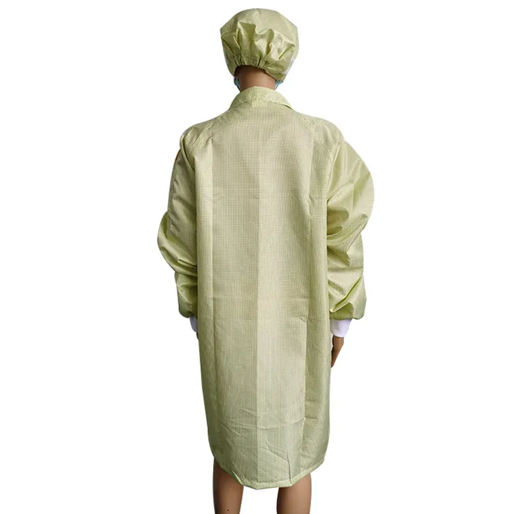 Amarillo 96% Poliéster + 4% Fibra de carbono ESD Prenda Antiestática para sala limpia Bata - Image 4