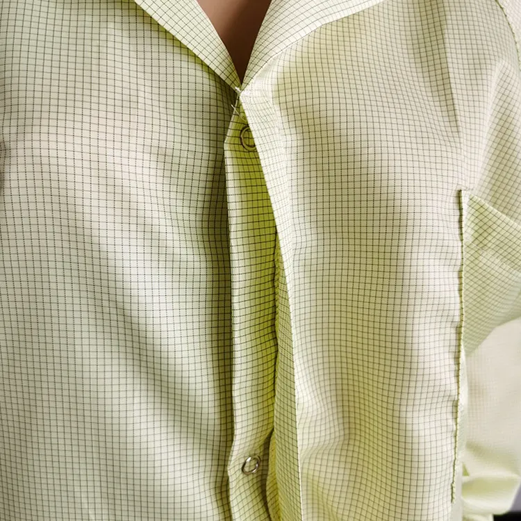 Amarillo 96% Poliéster + 4% Fibra de carbono ESD Prenda Antiestática para sala limpia Bata - Image 5