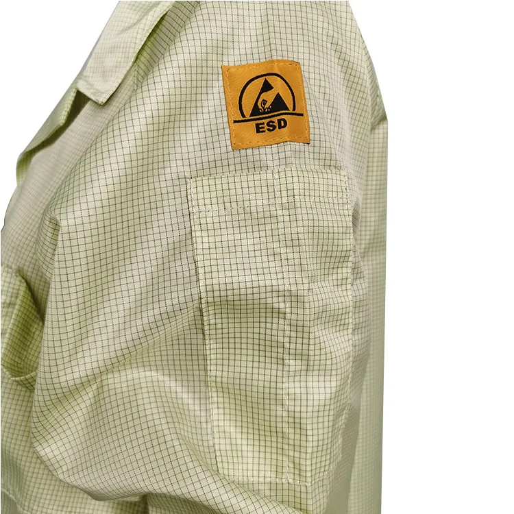 Amarillo 96% Poliéster + 4% Fibra de carbono ESD Prenda Antiestática para sala limpia Bata - Image 6