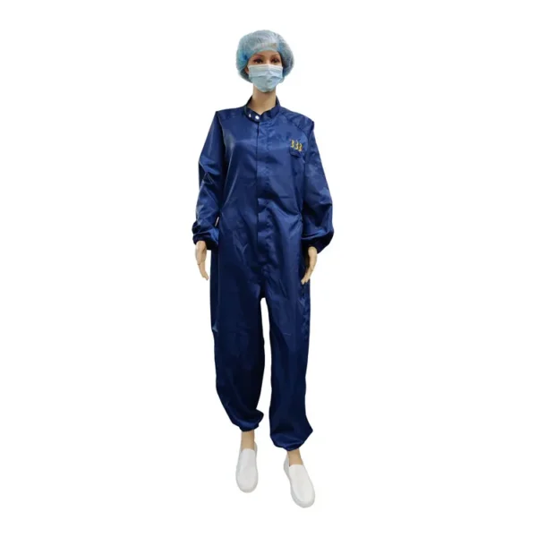 Overol de sala limpia antiestático azul oscuro impermeable a rayas de 5 mm sin capucha - Image 2