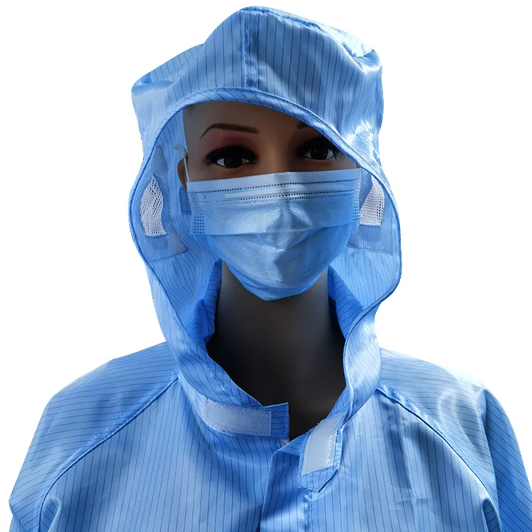 Bata para sala limpia antiestática ESD unisex con rayas de 5 mm de color azul - Image 2