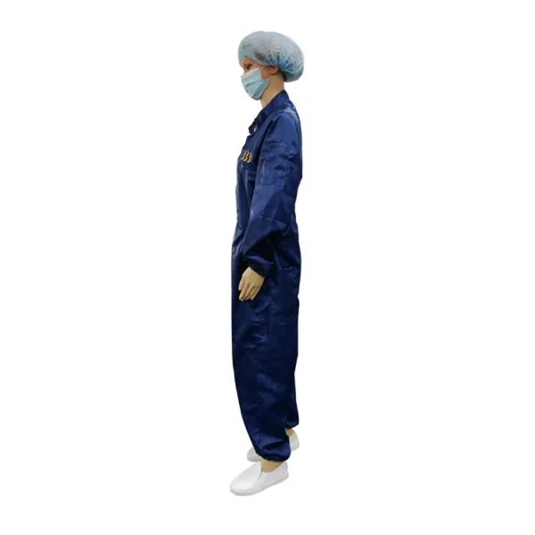 Overol de sala limpia antiestático azul oscuro impermeable a rayas de 5 mm sin capucha - Image 3