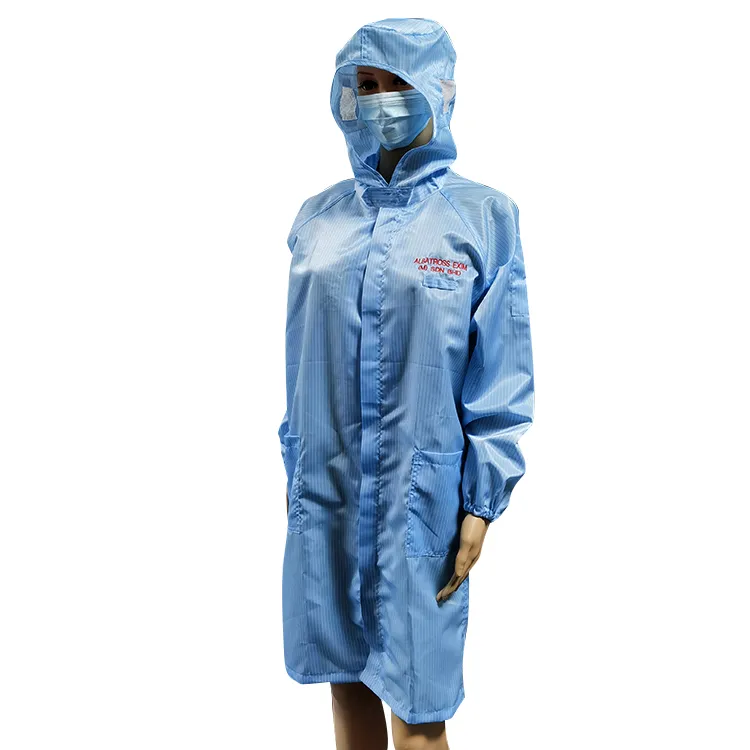 Bata para sala limpia antiestática ESD unisex con rayas de 5 mm de color azul - Image 3