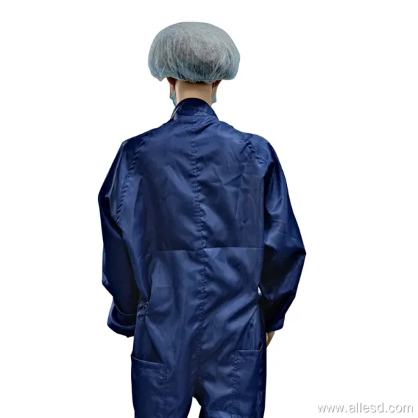 Overol de sala limpia antiestático azul oscuro impermeable a rayas de 5 mm sin capucha - Image 4