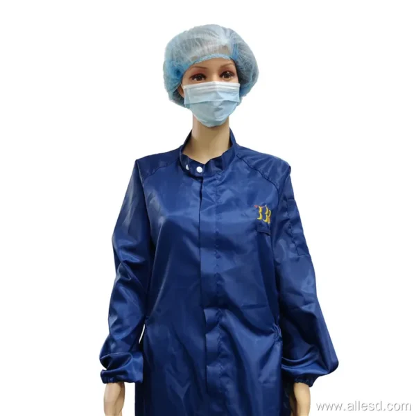 Overol de sala limpia antiestático azul oscuro impermeable a rayas de 5 mm sin capucha - Image 5