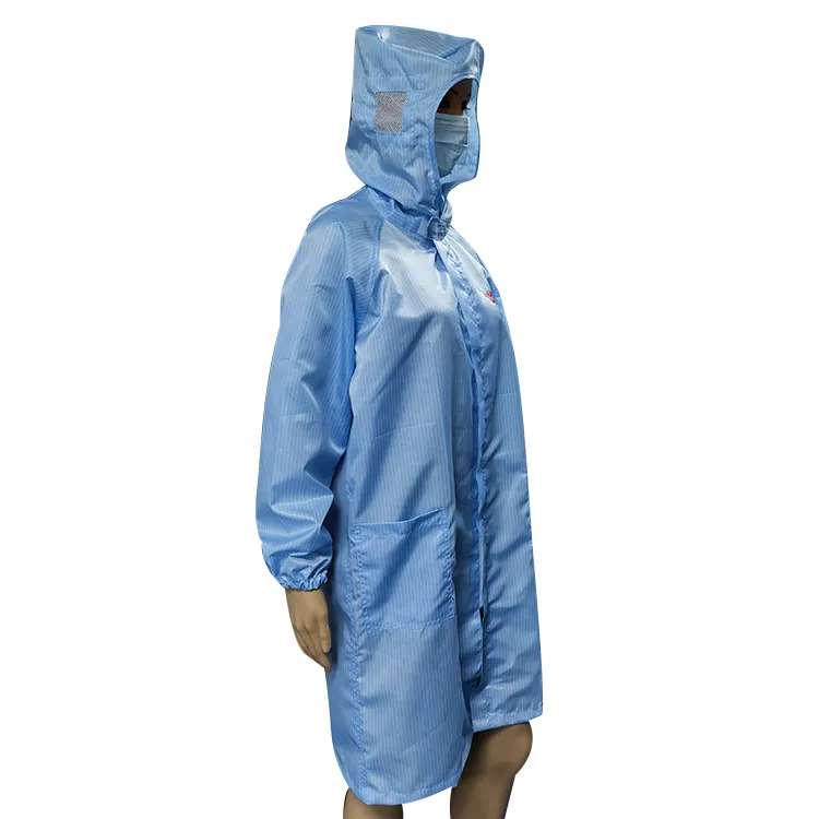 Bata para sala limpia antiestática ESD unisex con rayas de 5 mm de color azul - Image 5