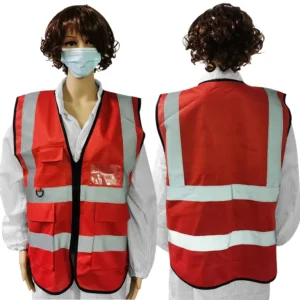 Chalecos de seguridad reflectantes de alta visibilidad unisex rojos con bolsillo para identificación