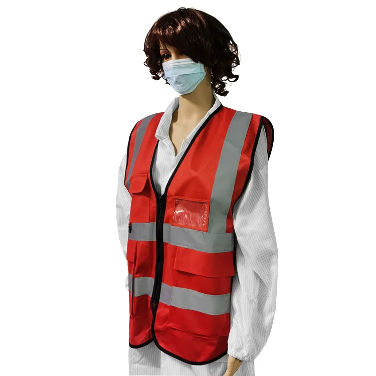 Chalecos de seguridad reflectantes de alta visibilidad unisex rojos con bolsillo para identificación - Image 6