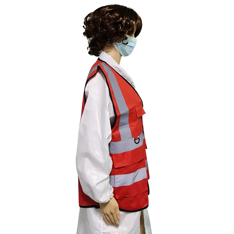 Chalecos de seguridad reflectantes de alta visibilidad unisex rojos con bolsillo para identificación - Image 3