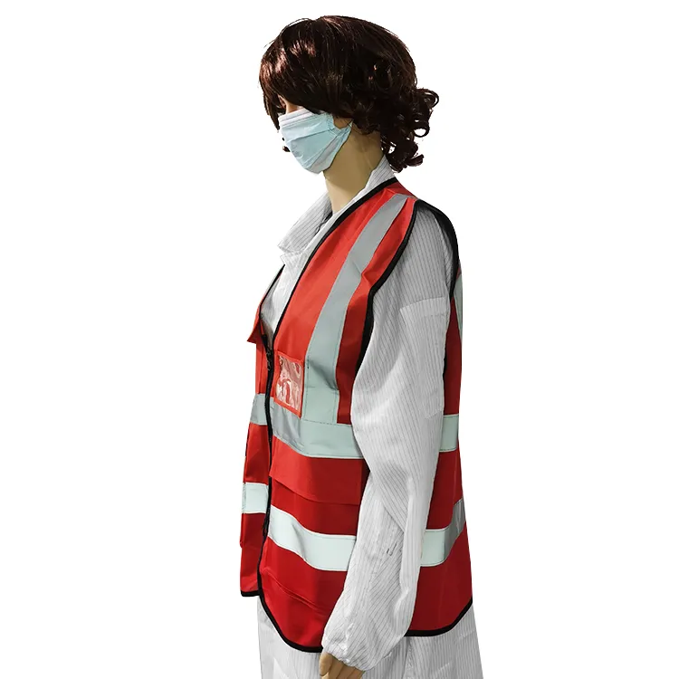 Chalecos de seguridad reflectantes de alta visibilidad unisex rojos con bolsillo para identificación - Image 2